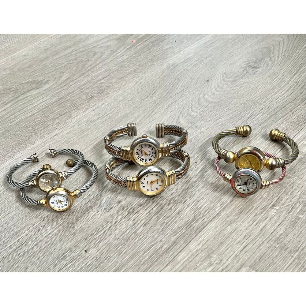 Assorted Lot 6 Womens Watches Untested Vintage Twisted Cable Cuffs
